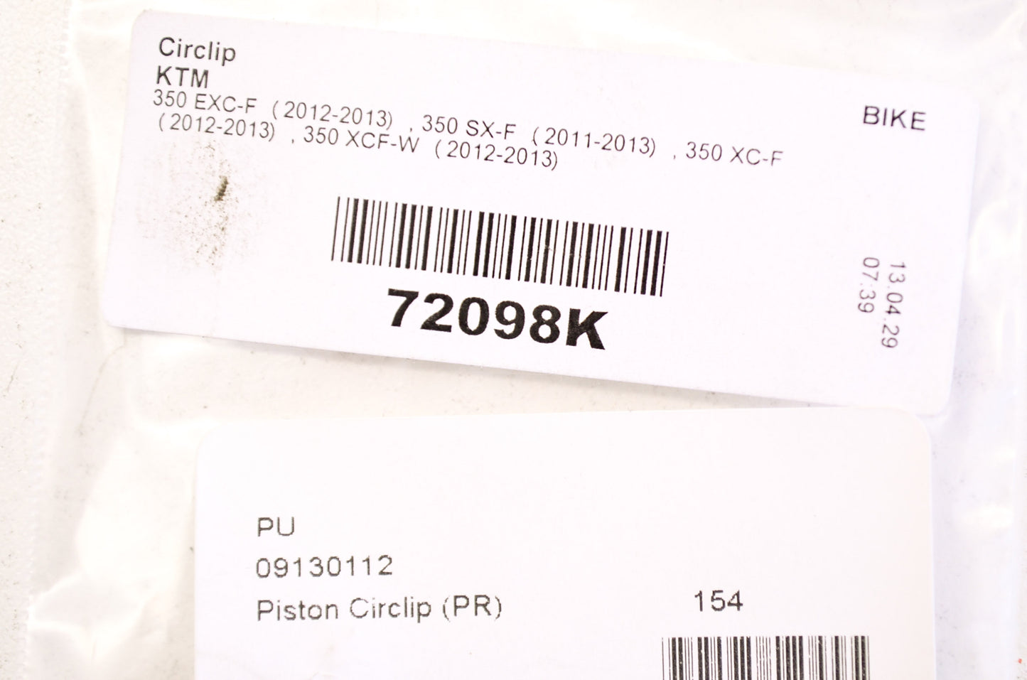 OEM KTM 9130112 Piston Circlip NOS