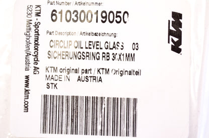 OEM KTM 61030019050 Oil Level Circlip 30x1 NOS