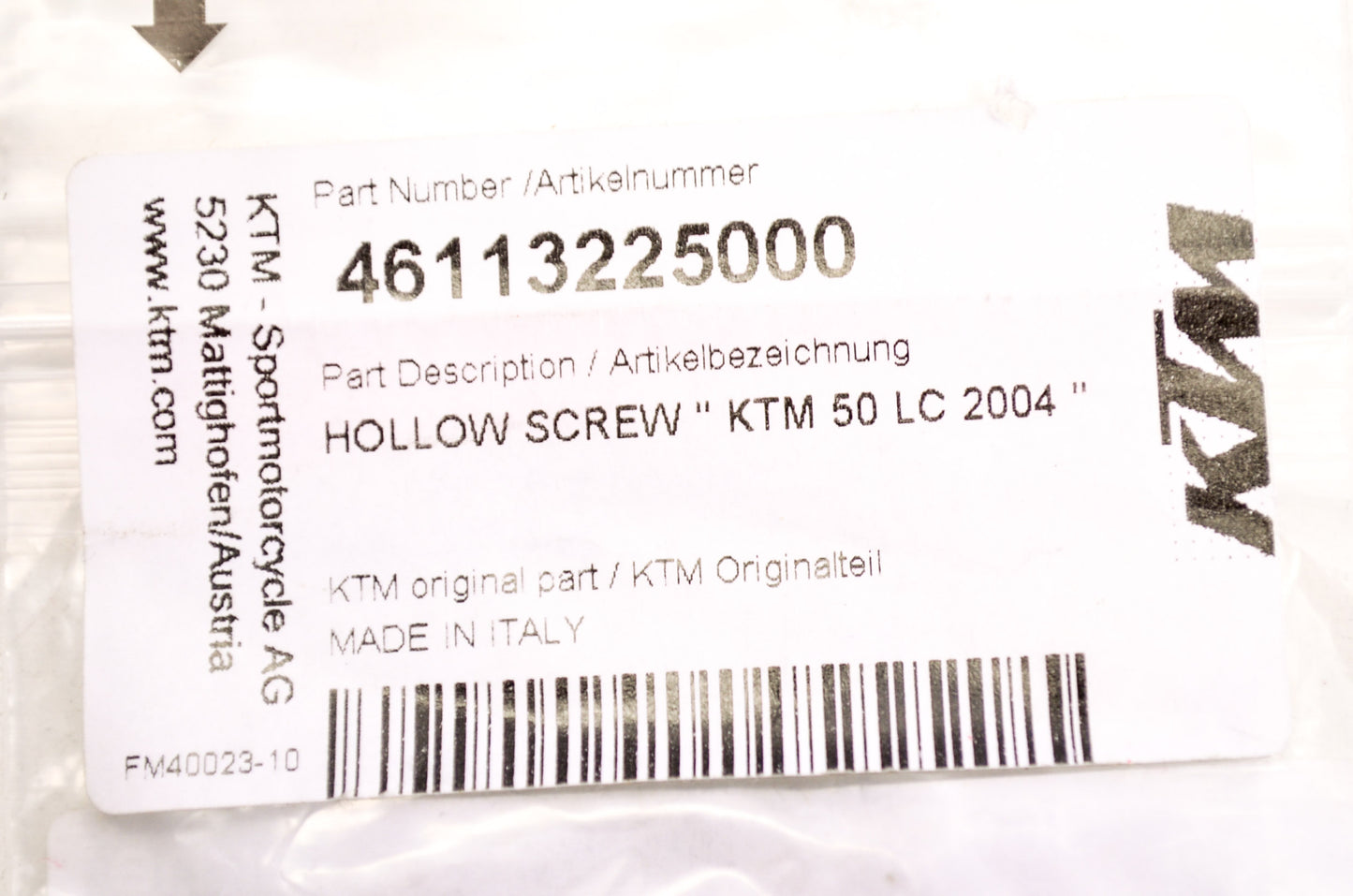 OEM KTM 46113225000 Hollow Screw NOS