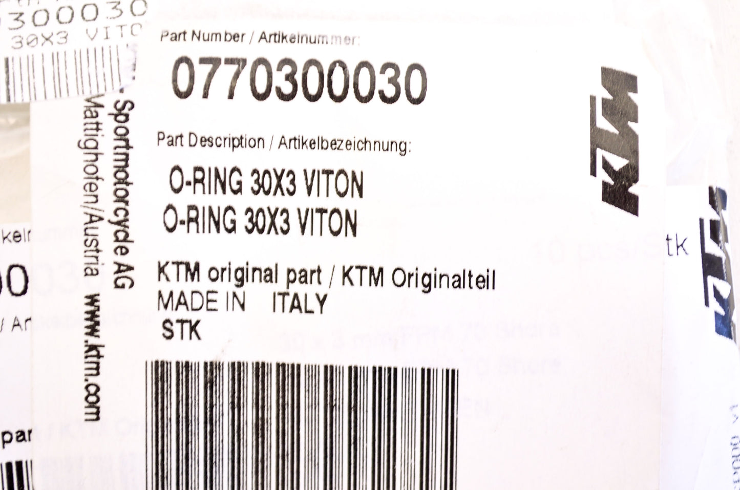 OEM KTM 770300030 O-Ring 30X3 VITON NOS