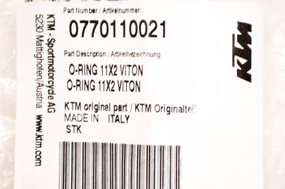 OEM KTM 770110021 O-Ring 11x2 Qty 2 NOS