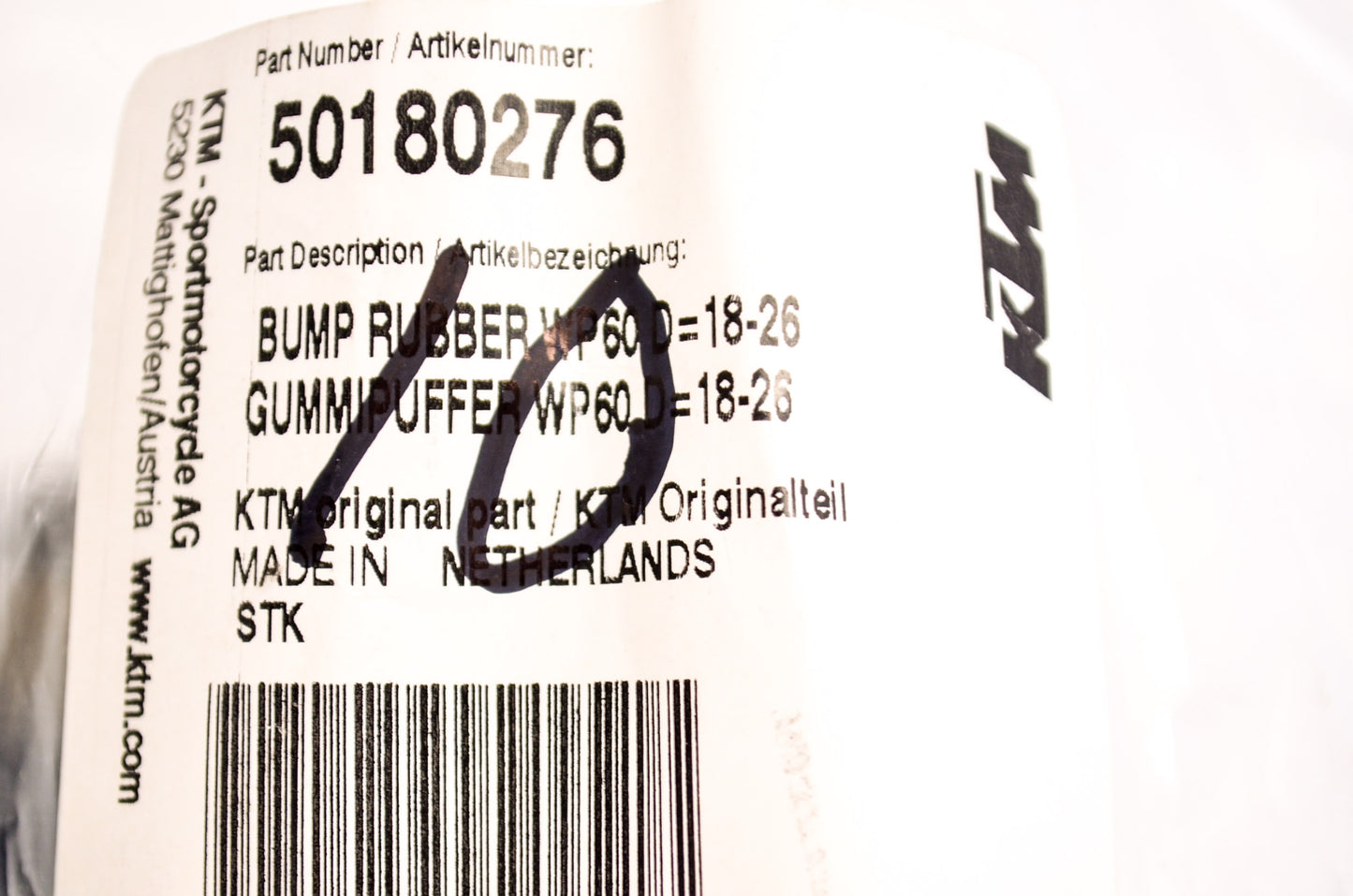 OEM KTM 50180276 Rubber Bumper WP60 D=18-26 NOS
