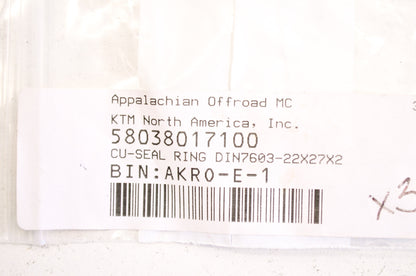 OEM KTM 58038017100 Copper Seal RIng DIN7603 22X27X2 NOS