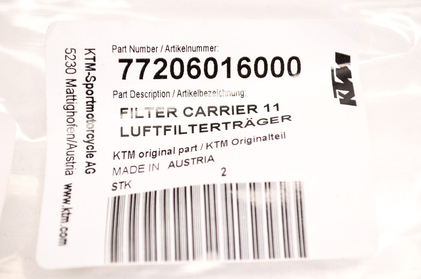 OEM KTM 77206016000 Filter Carrier NOS