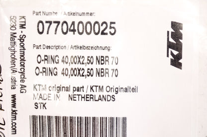 OEM KTM 0770400025 O-Ring 40.00X2.50 NBR 70 Qty 2 NOS