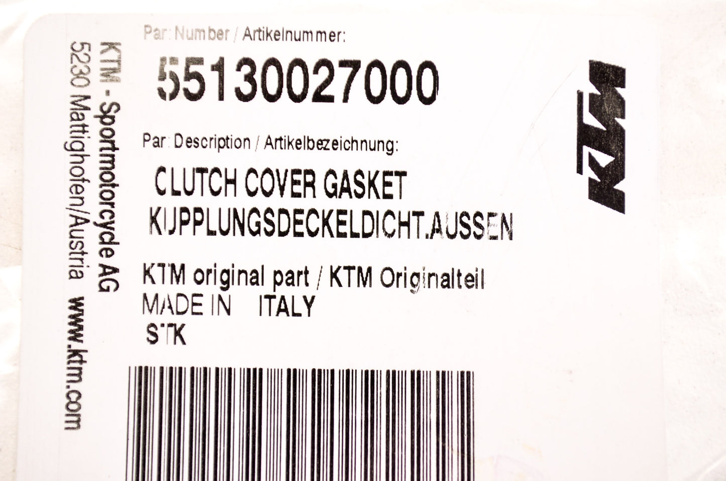 OEM KTM 55130027000 Clutch Cover Gasket NOS