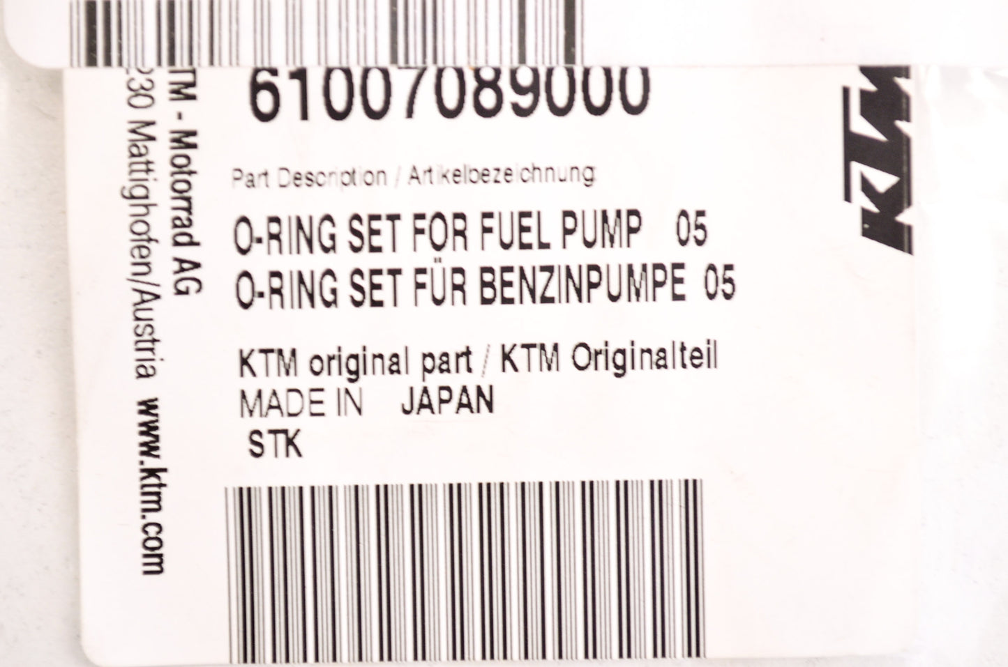 OEM KTM 61007089000 Fuel Pump O-Ring Set NOS