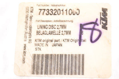 OEM KTM 77332011000 Lining Disc 2.7mm NOS