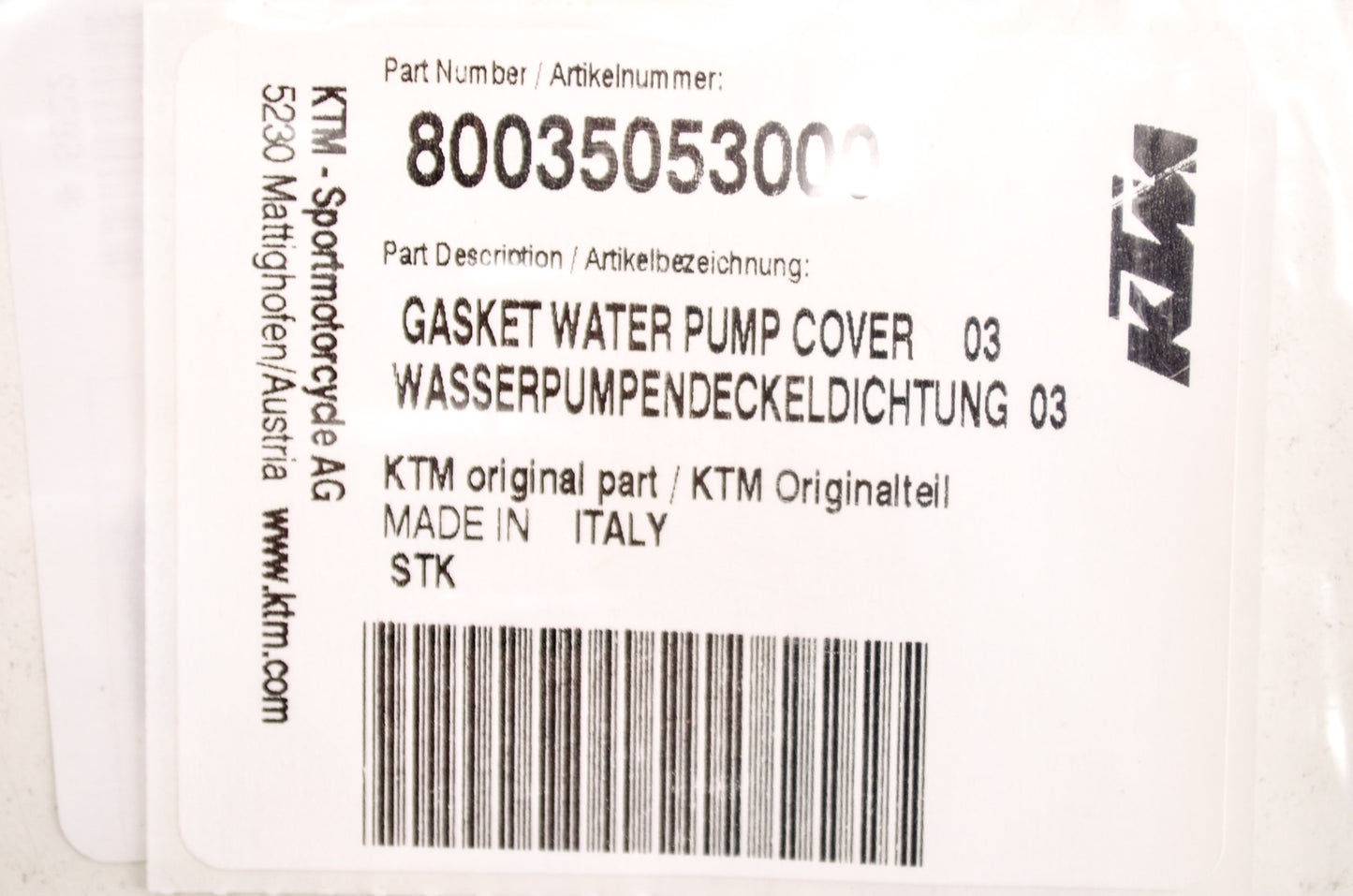 New OEM KTM Water Pump Cover Gasket NOS