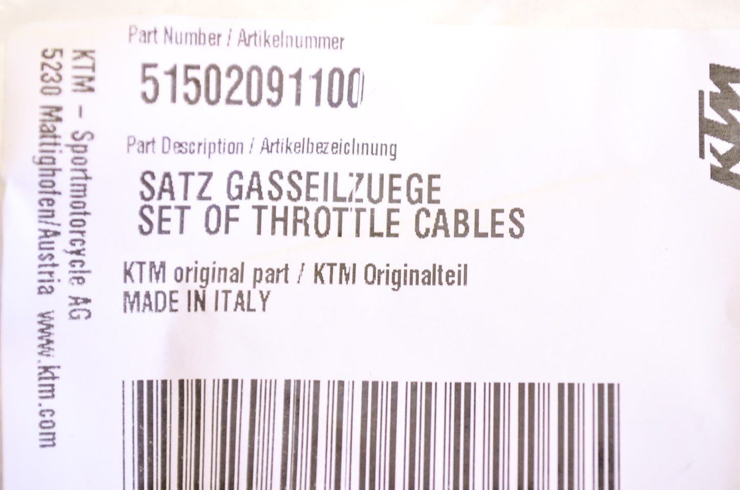 New OEM KTM Throttle Cable NOS