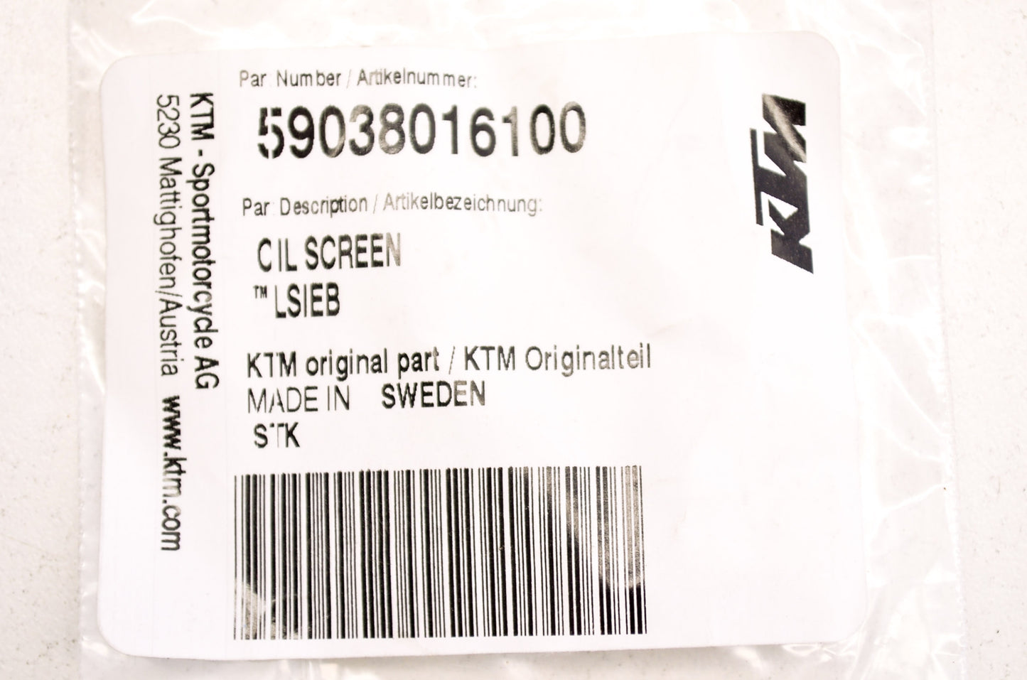 OEM KTM 59038016100 Oil Screen NOS