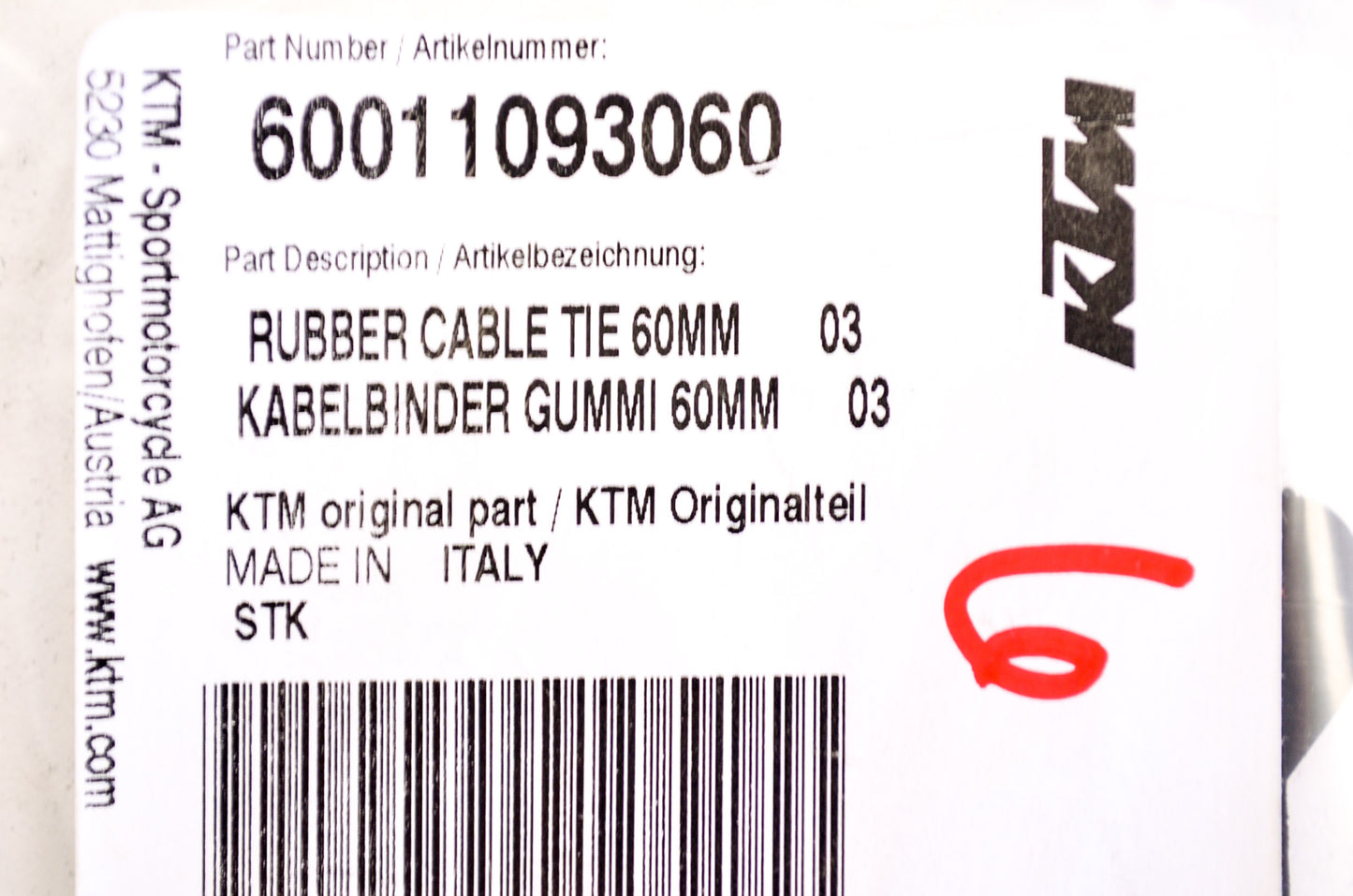 New OEM KTM Rubber Cable Tie 60mm NOS