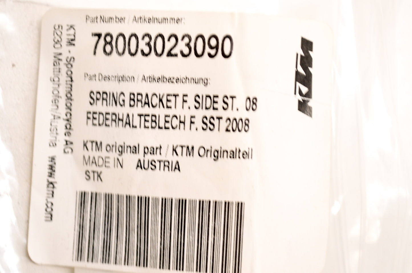 New OEM KTM Side Stand Spring Bracket NOS