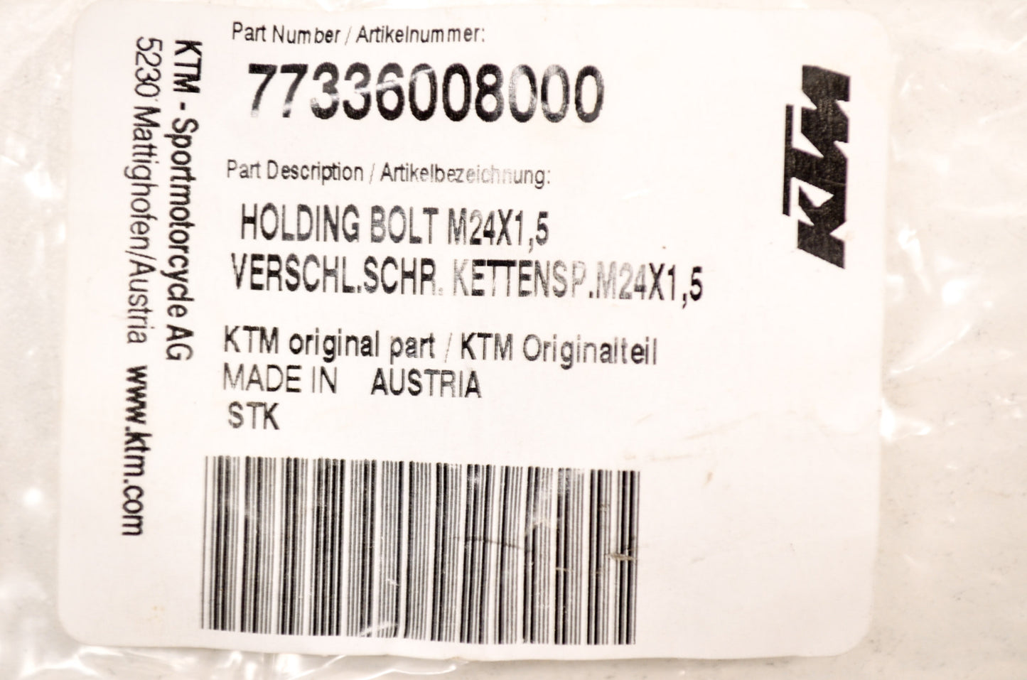OEM KTM 77336008000 Holding Bolt M24x1.5 NOS