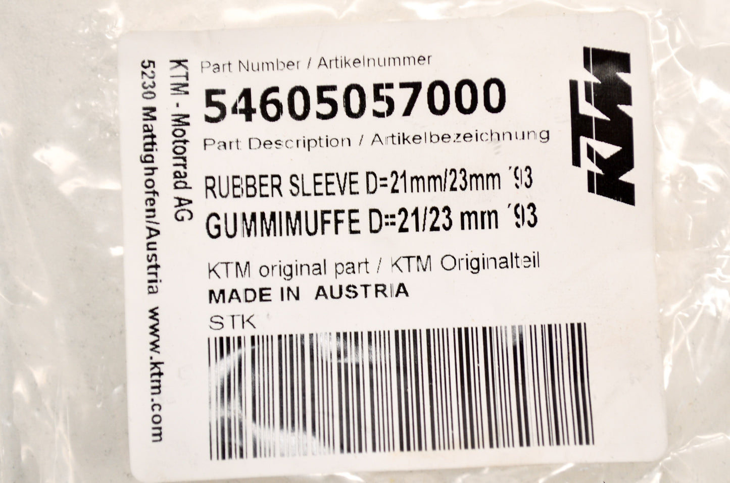 OEM KTM 54605057000 Rubber Sleeve D=21mm/23mm NOS