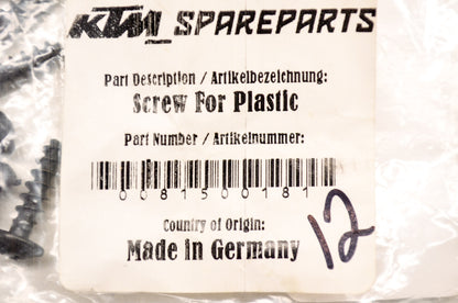 OEM KTM 81500181 Plastic Screw D=5X18 NOS