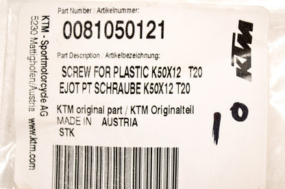 OEM KTM 81050121 Plastic Screw K50x12 Qty 2 NOS