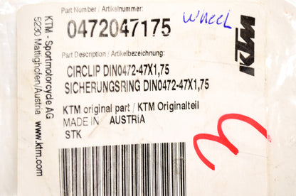 OEM KTM 472047175 Circlip 47x1.75 NOS