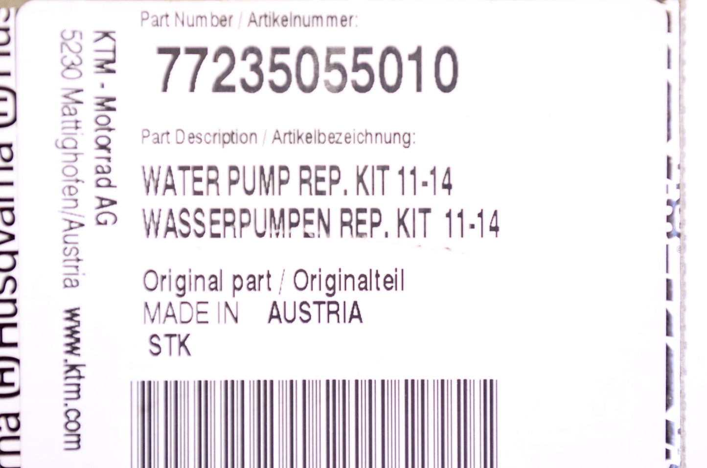 OEM KTM 77235055010 Water Pump Repair Kit NOS