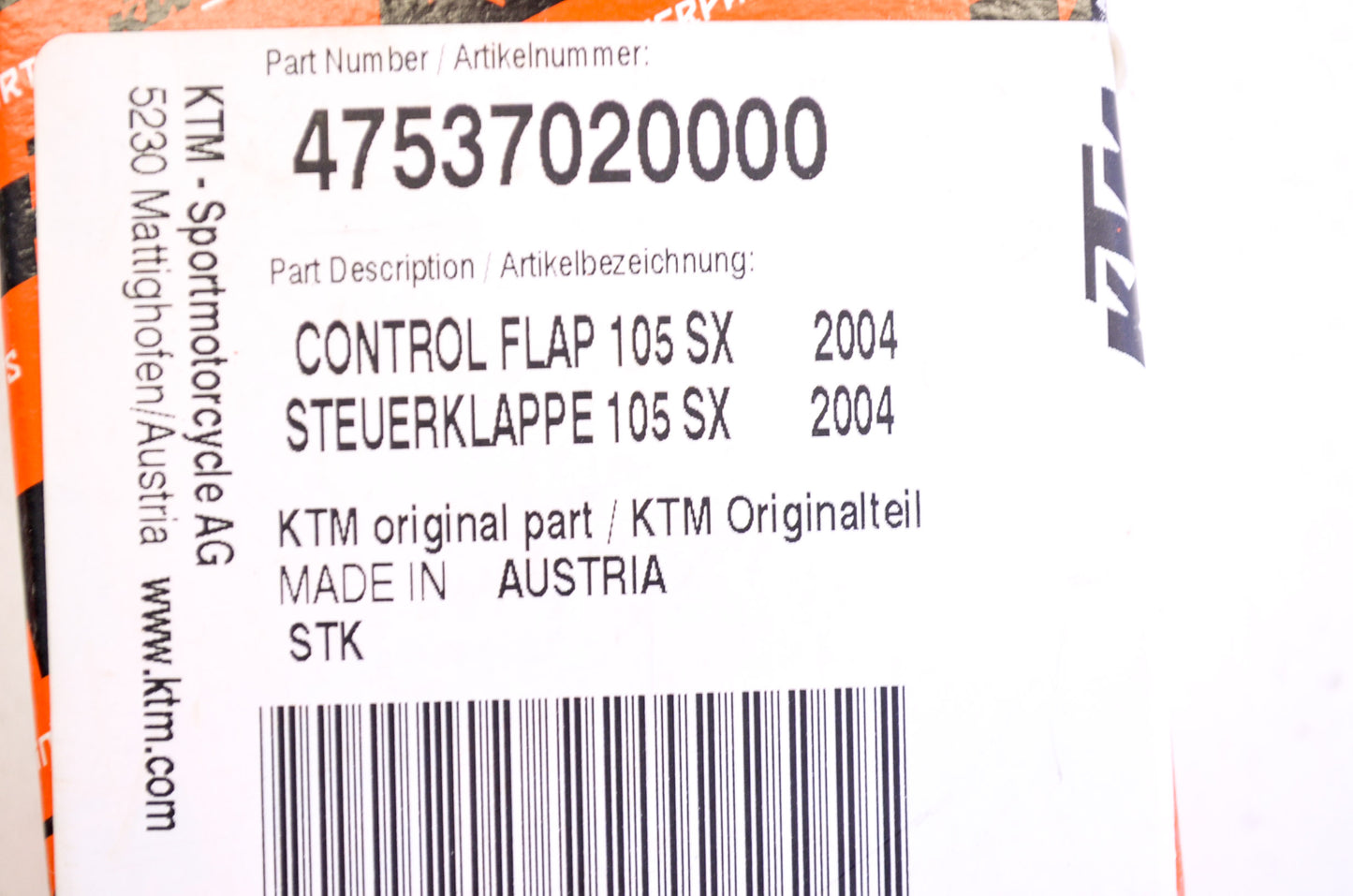OEM KTM 47537020000 Control Flap NOS