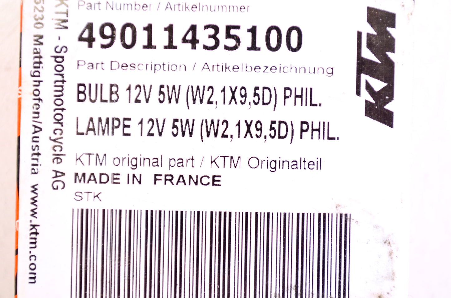 New OEM KTM Bulb 12v 5w NOS