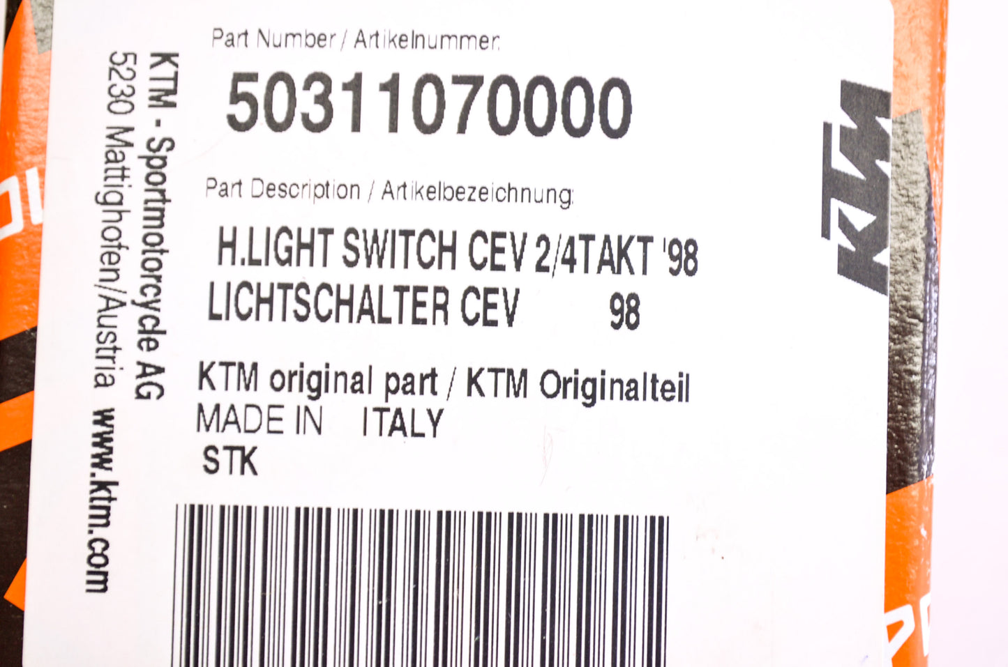 New OEM KTM Handlebar Light Switch NOS