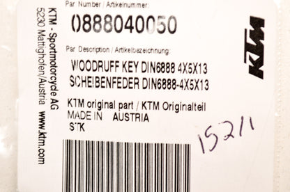 OEM KTM 888040050 Woodruff Key 4x5x13 NOS