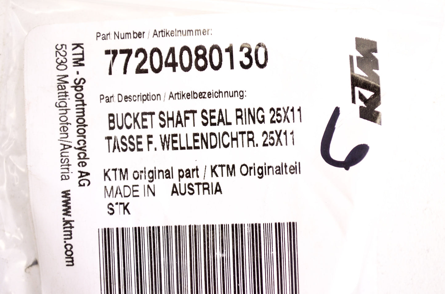 New OEM KTM Shaft Seal Ring Bucket 25x11 NOS