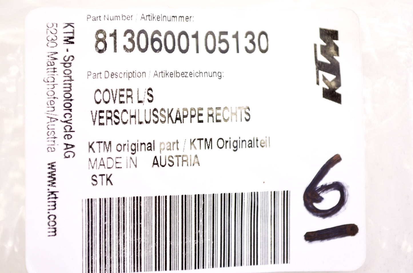 OEM KTM 8130600105130 Left Side Cover NOS
