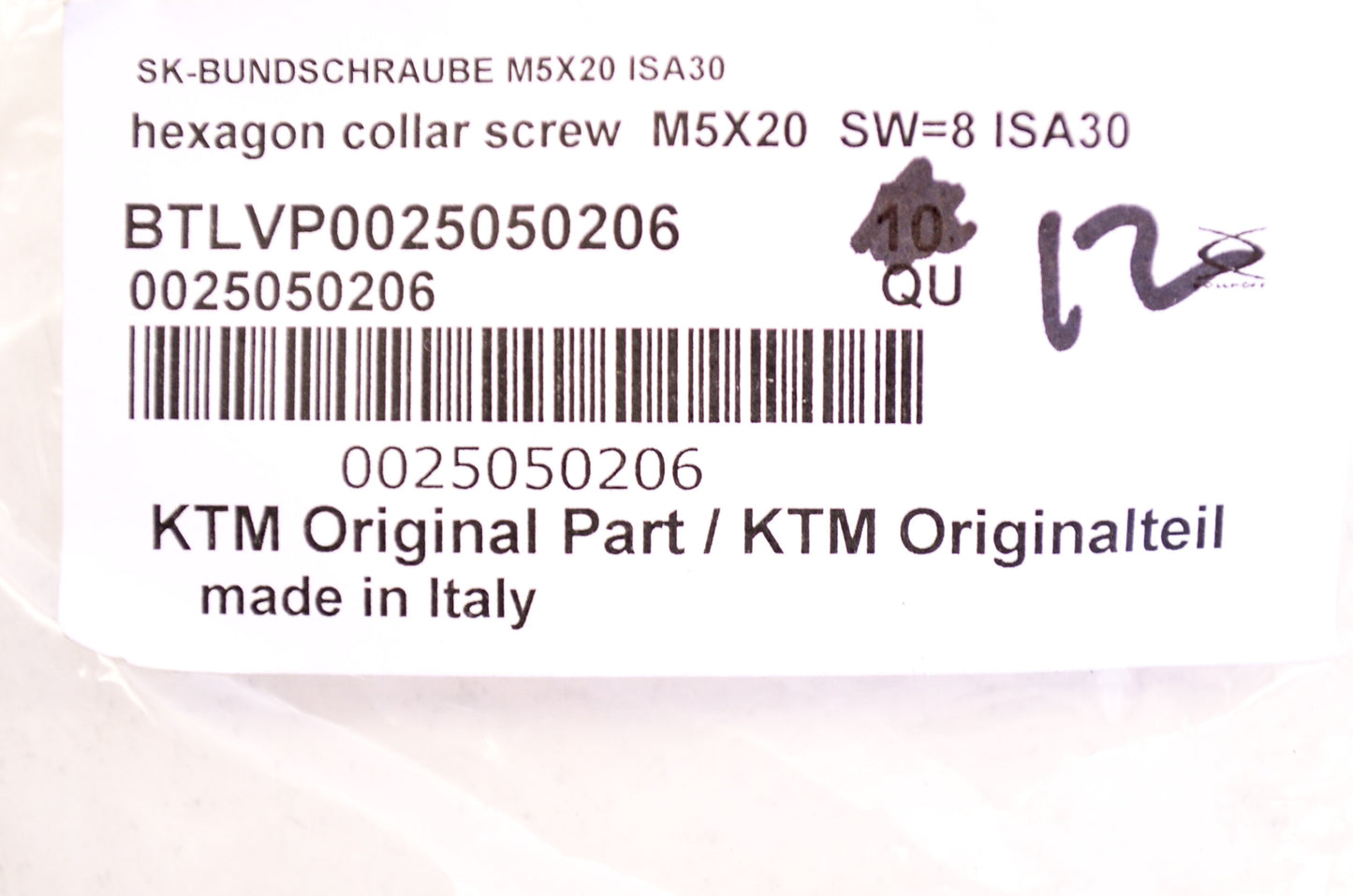 OEM KTM 25050206 Hex Head Collar Screw M5X20 TX30 NOS