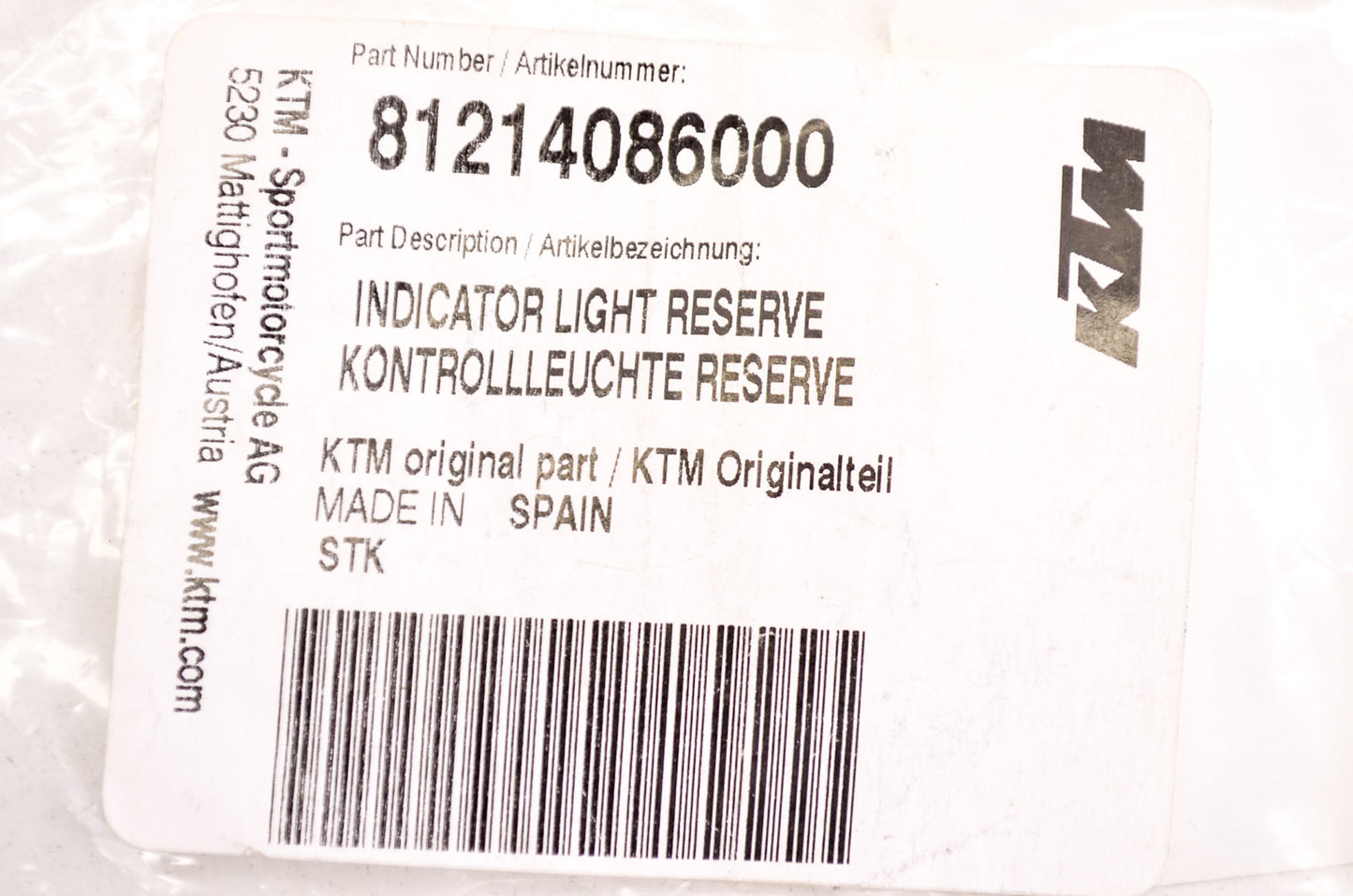 OEM KTM 81214086000 Reserve Indicator Light NOS