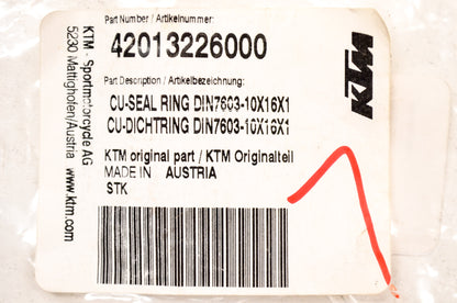 OEM KTM 42013226000 Copper Seal RIng DIN7603 10X16X1 NOS