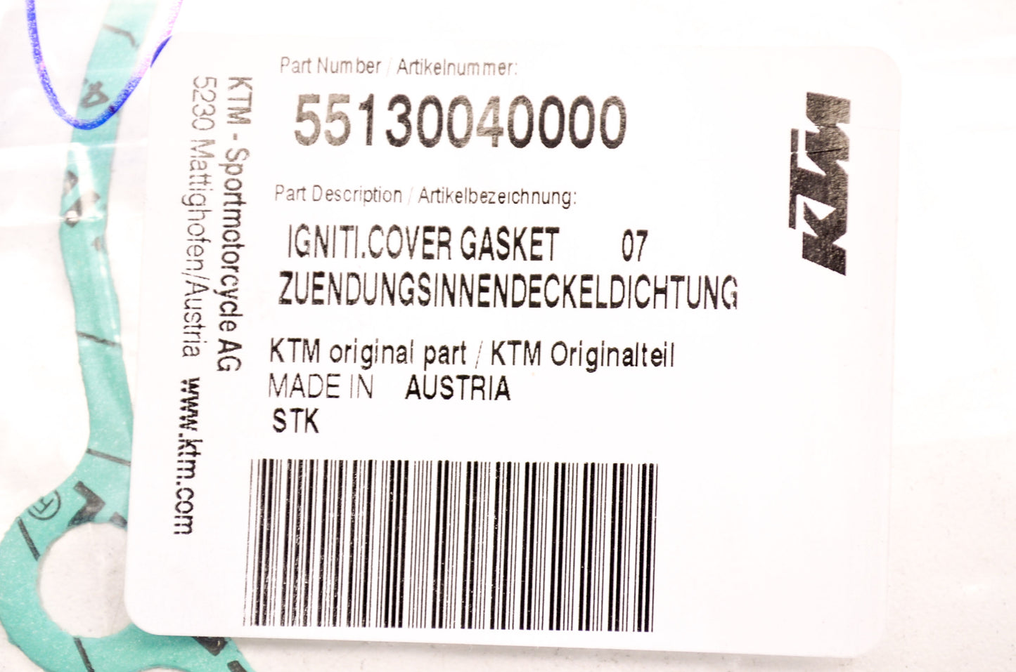 OEM KTM 55130040000 Ignition Cover Gasket NOS