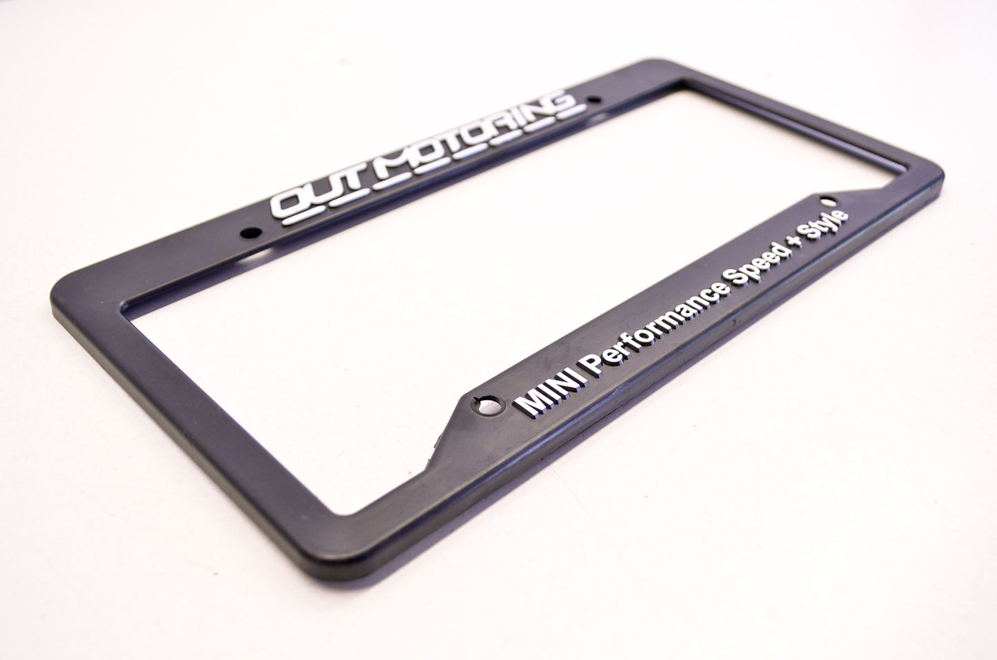New OutMotoring Mini Cooper License Plate Frame Black/White NOS