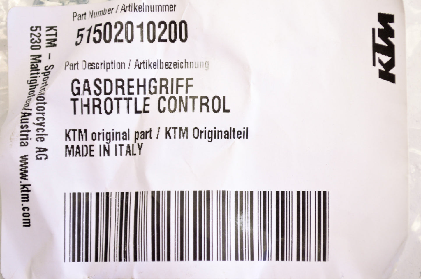 OEM KTM 51502010200 Throttle Grip NOS
