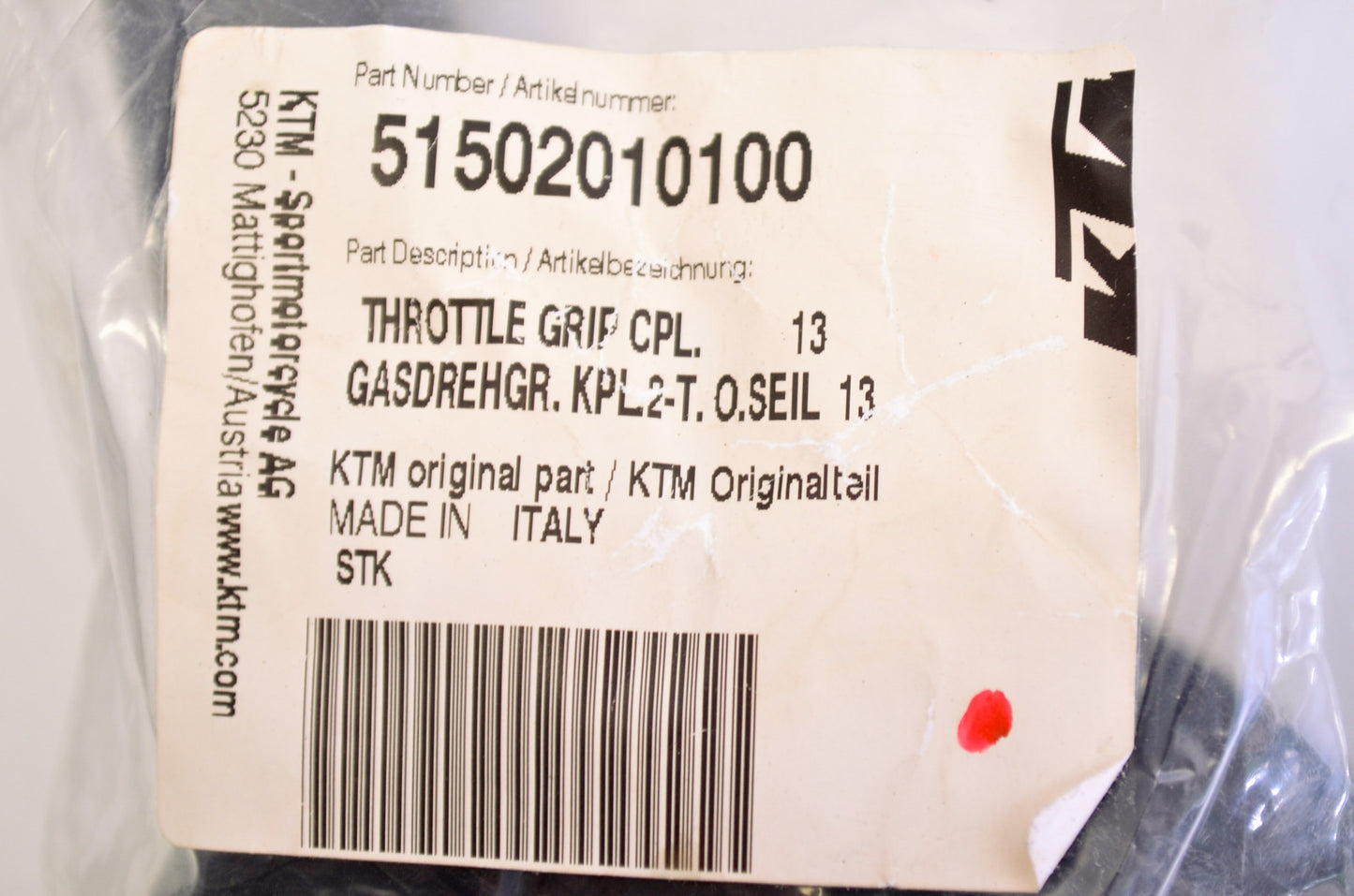 OEM KTM 51502010100 Throttle Grip NOS