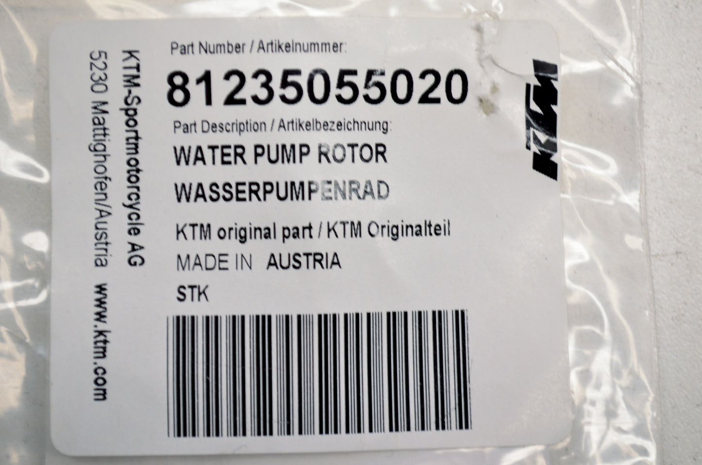 OEM KTM 81235055020 Water Pump Rotor NOS