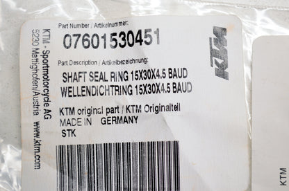 OEM KTM 7601530451 Shaft Seal Ring 15x30x4.5 BAUD NOS