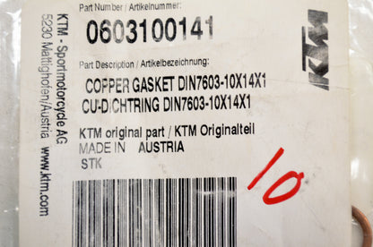 OEM KTM 0603100141 Copper Gasket 10x14x1 Qty 2 NOS