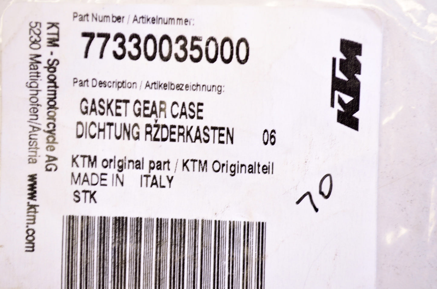 OEM KTM 77330035000 Gear Case Gasket