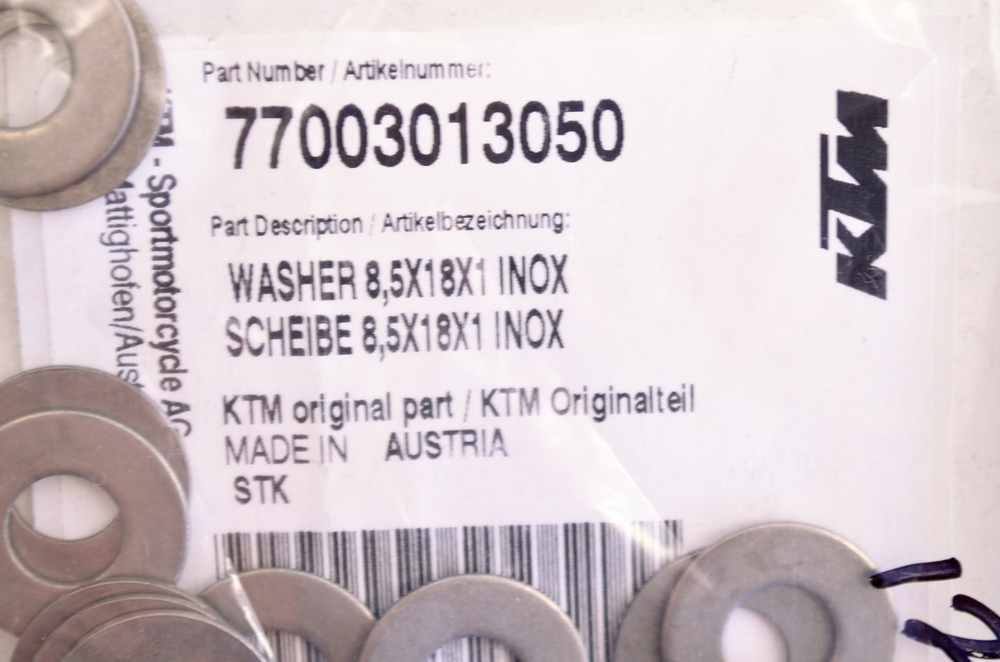 OEM KTM 77003013050 Washer 8.5x18x1 NOS