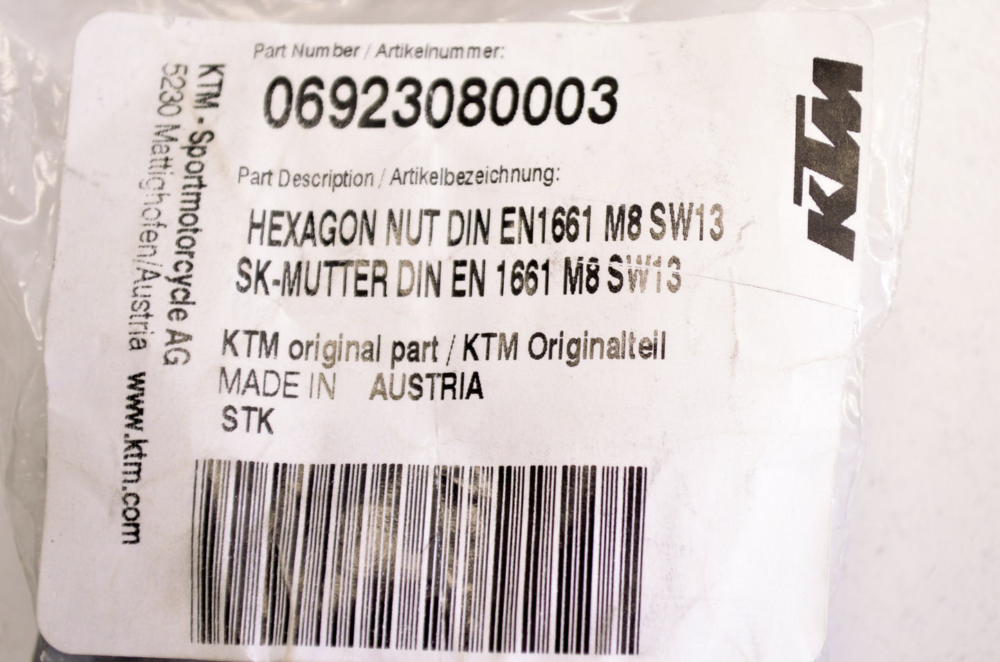 OEM KTM 6923080003 Hexagon Nut Qty 2 NOS