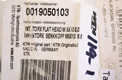 OEM KTM 19050103 Torx Flat Head Screw 5x10 Qty 2 NOS