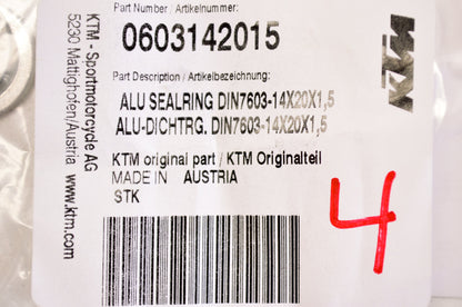 OEM KTM 603142015 Aluminum Seal Ring 14x20x1.5 NOS