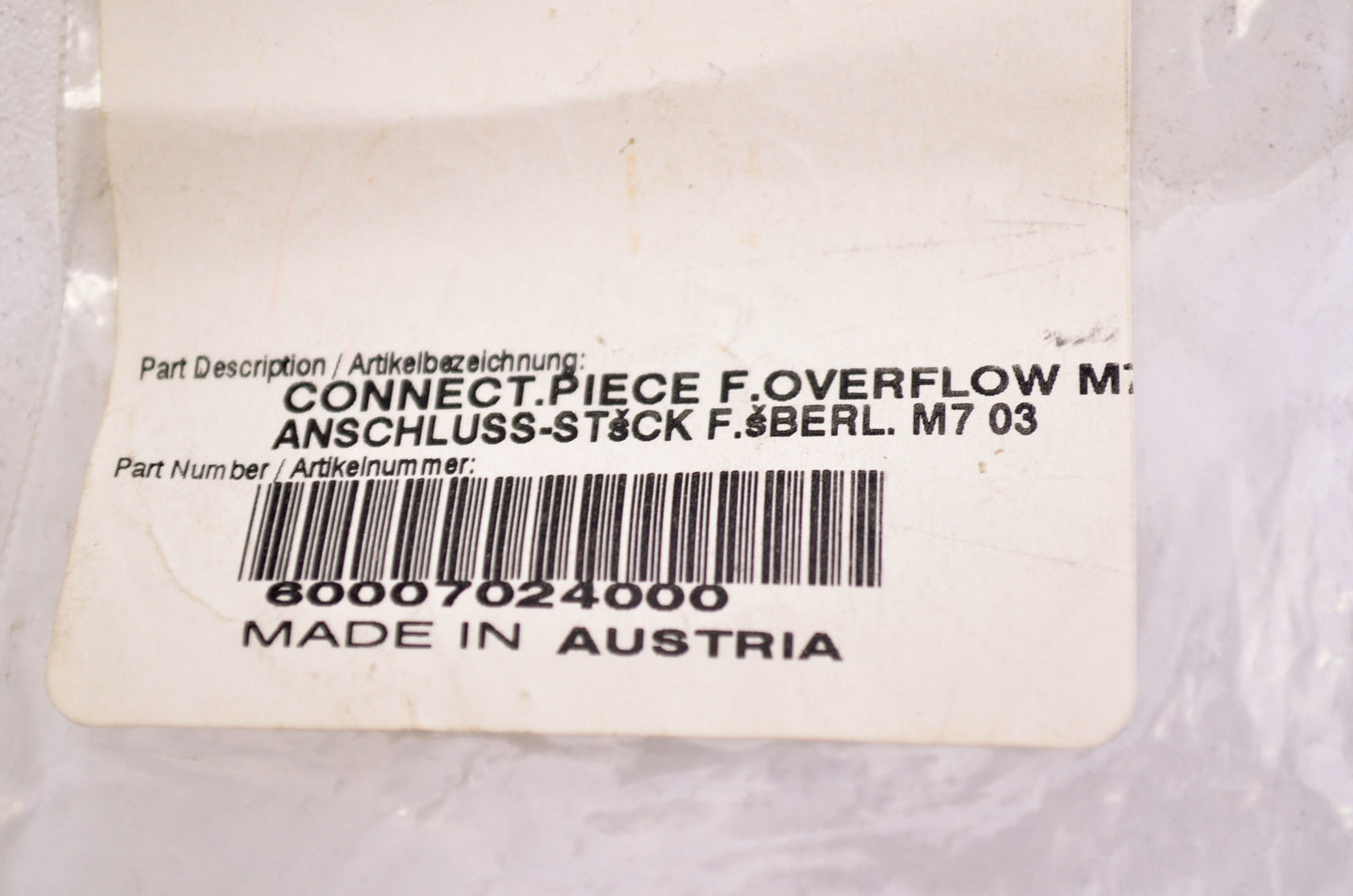 Overflow Connecting Piece NOS