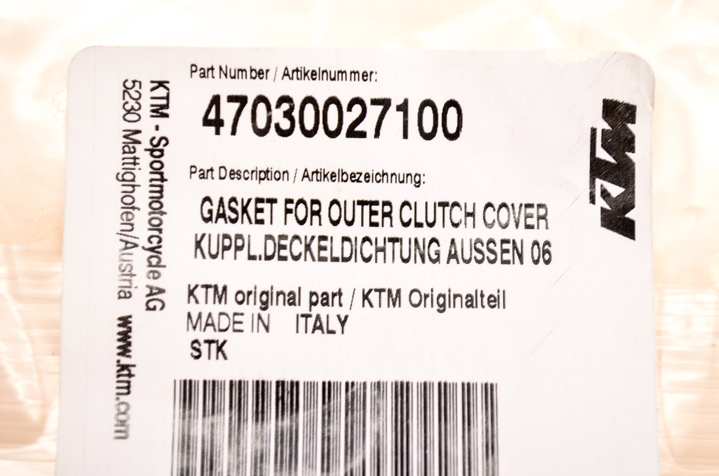 OEM KTM 47030027100 Outer Clutch Cover Gasket NOS
