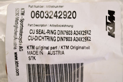 OEM KTM 603242920 Copper Seal Ring 24x29x2 NOS