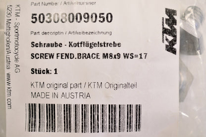 OEM KTM 50308009050 Fender Brace Screw 8x9 NOS