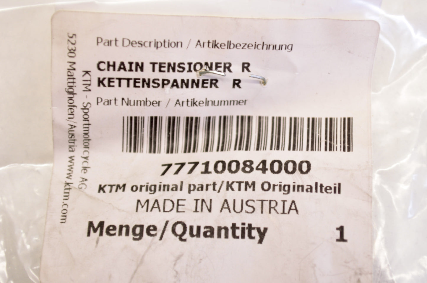 OEM KTM 77710084000 Right Chain Tensioner NOS