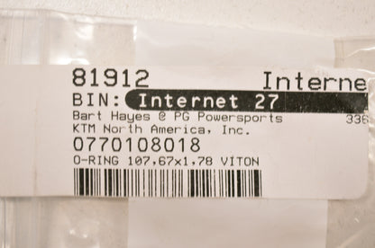 OEM KTM 770108018 Cylinder O-Ring 107.67x1.78 NOS